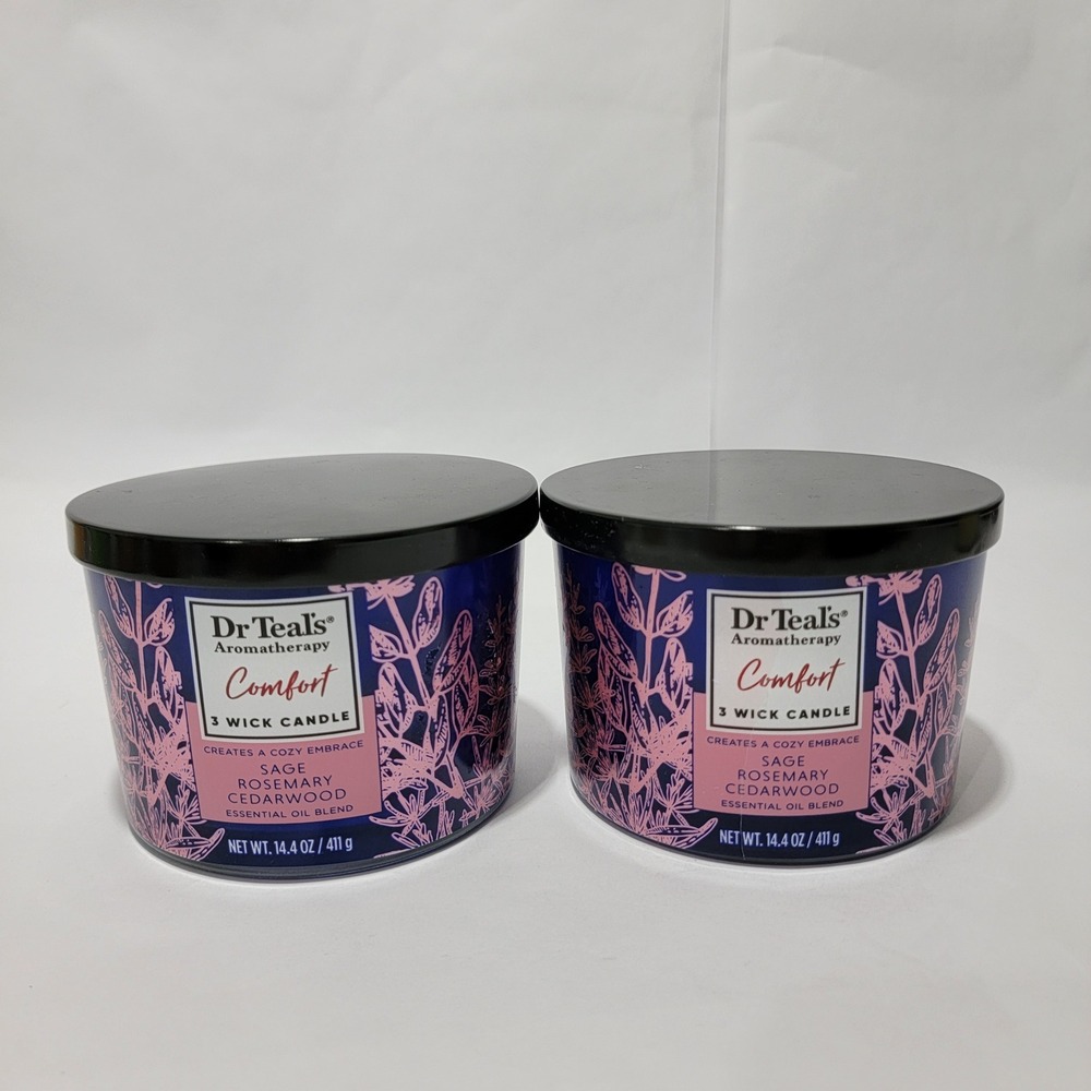 Dr Teals Aromatherapy Comfort 3 Wick Candle Sage Rosemary Cedarwood 14.4oz Set 2